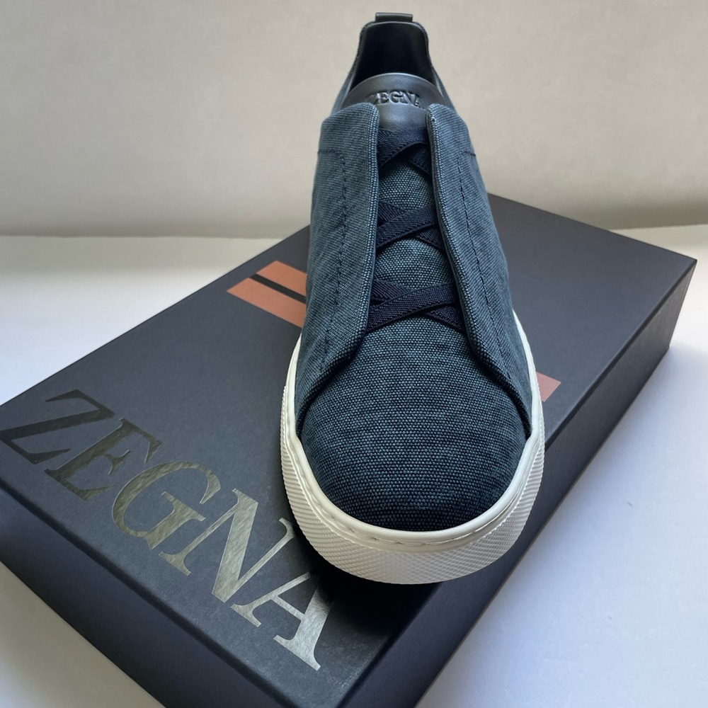 ZEGNA DARK TAUPE CANVAS TRIPLE STITCH™ LOW TOP SNEAKERS - NWT